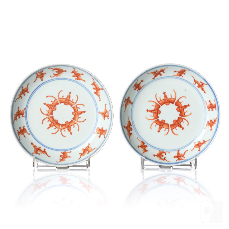 A pair of iron-red decorated 'bats' dishes,